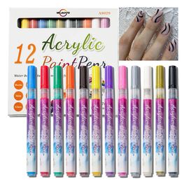 Nail Gel 12 Colours Nail Art Graffiti Pen Waterproof Drawing Marker Pen Set Wave Stripe Abstract Lines Brush Manicure Supplies Tool SAG-B 230706