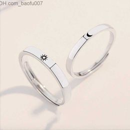 With Side Stones With Side Stones Adjustable Sun Moon Couple Ring Student Men and Women Alien Love Simple Days of Ritting Valentine s Day Z230711