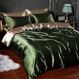 Bedding Sets Stain Solid Colour Set Nordic For Home Twin Size Silk Fabrics Sexy Two Person Quilt Covers White Green Grey Sjtcl02