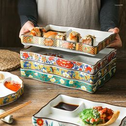 Plates Japanese Dumpling Plate Sushi With Sauce Vinegar Split Snack Dish Ceramic Salad Restaurant Flower Flat Tray