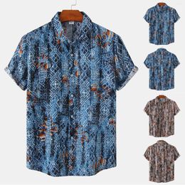 Men's Casual Shirts Designer Shirt Hawaiian Vacation Short Sleeve Blouses Loose Cotton Linen Print Streetwear Ropa Hombre