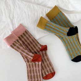 Women Socks Spring And Summer Retro Twist Colour Contrast Totem Tube Female Ins Woods Breathable College Pile
