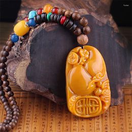 Pendant Necklaces Handmade Necklace Nepal Buddhist Mala Wood Beads & Imitation Beeswax Men Women's Jewellery