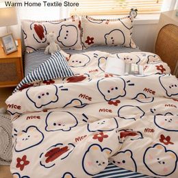 Bedding Sets INS Cartoon Cute Bear Kids Boys Quilt Cover Pillowcase Bed Sheet Simple Flower Girls Single Twin Double Bedclothes