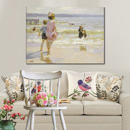 Modern Seascapes Canvas Wall Art at The Seashore Edward Henry Potthast Painting Handmade Famous Artwork Best Gift