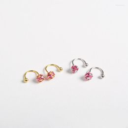 Stud Earrings S925 Sterling Silver Earring Fashion Red White Zircon Hook Half Circle Screw Ear Ring Buckle Bone Nails Wild Female Jewe