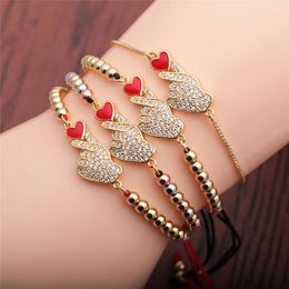 Charm Bracelets Handmade Weaving Adjustable Rope Chain Metal Copper Beads Heart Bracelet Ladies For Women's Friendship Jewellery