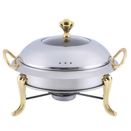 BBQ Grills stainless steel pot set mini holder tempered glass lid gold silver Chafing Dish Buffet pan Food Tray Warmer dsfrwb 230706