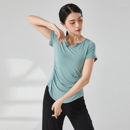 Stage Wear Adult Loose Fit V Neck Side Ruched Belly Dance T Shirt Top Costume For Women Dancer Training Dancing Clothes