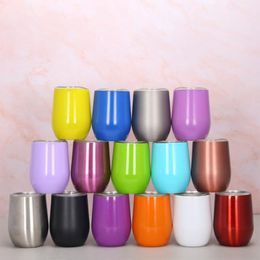 Colorful 12oz Wine Tumbler with Lid 304 Stainless Steel Flute Tumblers Double Wall Wine Glass multicolour instock