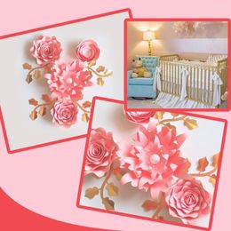 Decorative Flowers Handmade Pink Rose DIY Paper Leaves Set For Wedding Event Backdrops Decorations Girls Nursery Wall Deco Video Tutorials