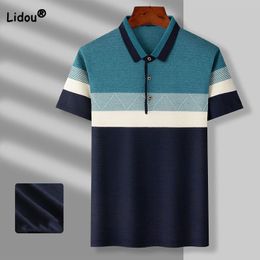 Men's Polos Casual Fashion Contrast Color Short Sleeve Men's Polo T Shirt Summer All-match Loose Spliced Button Tops Trend Male Clothes 230706