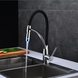 Kitchen Faucets Sink Copper Faucet Black Tube Led Pull-out Dish And Cold