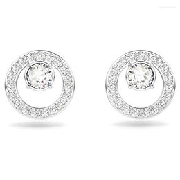 Stud Earrings Huitan Exquisite Circle Shape For Women Full Paved Shiny Crystal Cubic Zirconia Simple Stylish Girls Ear Jewellery