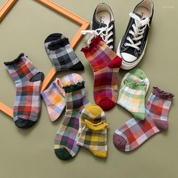 Women Socks Women's Plaid Classic Colourful 1 Pair Girl's Cute Inland Style Cotton With Lace