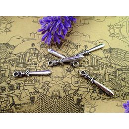 Charms 150Pcs-- Vintage Sword Antique Tibetan Sier 22X5Mm Drop Delivery Jewellery Findings Components Dhztw