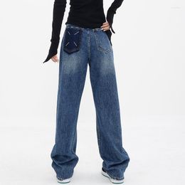 Women's Jeans Blue Straight Wide Leg Woman High Waist Denim Pant Women Casual Cute Korean Vintage Y2K Pants Ladies Boyfriend