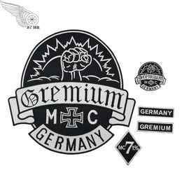 GREMIUM Germany Embroidered Patches Full Back Size Patch for Jacket Iron On Clothing Biker Vest Rocker Patch249C