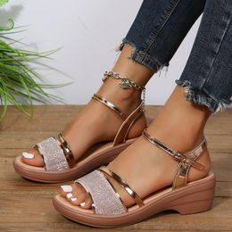 Sandals Wedges Sandals For Women Sandals 4.5cm Heels golden Platform Women's Sandals Summer Shoes Chaussures Femme Sandals Size 41 230707