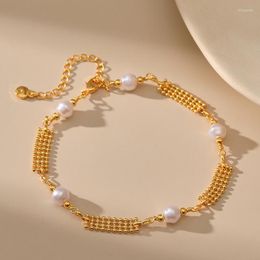 Anklets Elegant White Pearl Fashion 18k Gold Plated Metal Chain Women Anklet Adjustable Length High Quality Jewellery Drop Ship