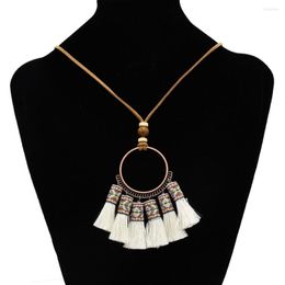 Pendant Necklaces Chinese Vintage White Black Pink Tassel Fan Necklace For Women Bohemian Ethnic Bib Long Statement Tribal Maxi Jewelry