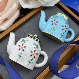 Brooches Vintage Handmade Enamel Glaze Flower Painting Fresh And Versatile Small Tea Pot Brooch