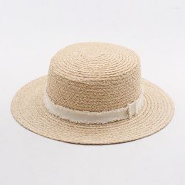 Wide Brim Hats X323 Raffia Flat Top Straw Hat Edging Decoration Sun Protection Travel Beach Caps Panama Cap