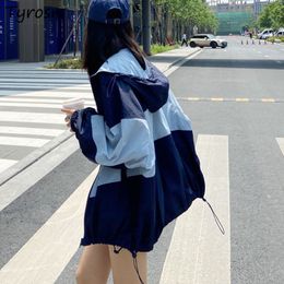 Womens Jackets Summer Women Sunproof Leisure Daily Panelled Hooded Simple Retro Ulzzang Colleges Allmatch Unisex Loose Design 230707