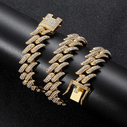 Gzw Jewelry Men's Necklace Hip Hop Thorn Cube 19mm Rhinestone Bling Spiked Cz Stone Crystal Bijoux 18K Gold Iced Out Colar