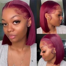 Bob Wig Lace Front Human Hair Wigs Coloured Human Hair Wigs Burgundy Straight Lace Front Guless Human Hair Wigs