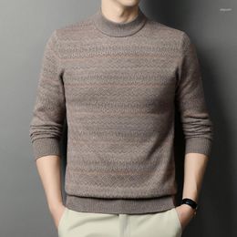 Men's Sweaters Men Superfine Sheep Wool Thick Sweater Autumn & Winter Fashion Stripes Jumpers Male Half Turtleneck Warm Cashmere Clothing