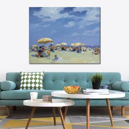 High Quality Canvas Art Edward Henry Potthast Painting Beach at Far Rockaway Beautiful Beach Artwork Family Room Wall Decor