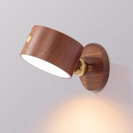 Night Lights USB Wooden Wall Lamp Touch Dimming Desk 360° Rotating LED Light Eye Protection Atmosphere Magnetic Bedside