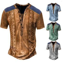 Men's T Shirts Men With Fashion Trend Comfortable Casual Retro Pattern Open Front Short Sleeve 2xlt For