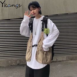 Women's Tanks Camis Loose High Street Multi-pocket Cargo Vests Women Korean Ulzzang Y2k Casual Vests Jacket Gothic Harajuku Blouses Basic Tank Top 230706