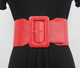 Belts Women's Runway Fashion PU Leather Elastic Cummerbunds Female Dress Corsets Waistband Decoration Wide Belt R506