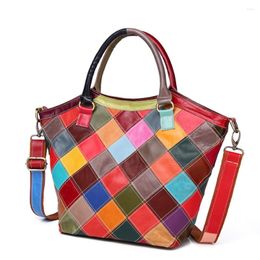 Evening Bags Fashion Women Candy Color Bucket Bag Women's Shoulder Made Of Real Leather Luxury Female Girl Plaid Cowhide Handbag