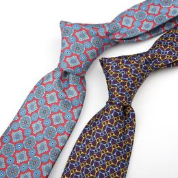 Bow Ties Novelty 7CM British Style Geometric Flower Print Polyester Necktie For Woman Man Casual Wedding Suit Accessories