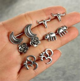Dangle Earrings European And American Fashion Retro Personality Moon Tauren Flower Elephant 5-piece Set Women's