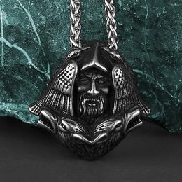 Pendant Necklaces Nordic Viking Retro Odin Head Crow Wolf Men's Fashion Gothic 316L Stainless Steel Necklace Gift Jewellery