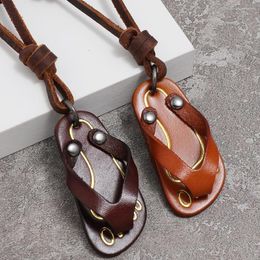 Pendant Necklaces Vintage Slipper Necklace For Men Women Jewelry Punk Handmade Adjustable Choker Leather