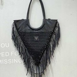 Women's bag rivet triangular tassel bag Single Shoulder Messenger Handbag large capacity bag wide shoulder strap bag 230707