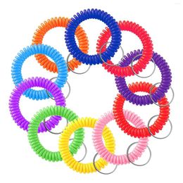 Jewellery Pouches 100 Pcs Colourful Spring Wrist Coil Keychain Stretchable Bracelet Band Key Ring Chain