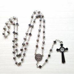 Pendant Necklaces QIGO Vintage Enamel Cross Square Crystal Long Rosary Necklace For Men Women Jewelry