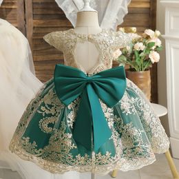 Girl's Dresses Embroidery Elegant Kids Princess Dresses for Baby Girls Backless Bow Lace Wedding Party Evening Gown Children Ceremony Costume 230706