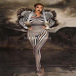 Macacão Sexy Stage Zebra Pattern Feminino Cantor Sexy Stage Outfit Bar DS Dance Cosplay Bodysuit Traje Prom Costume314S