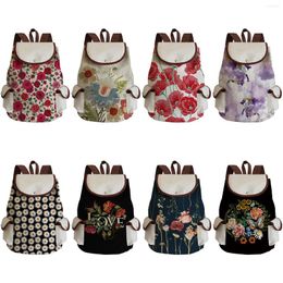 School Bags 2023 Vintage Drawstring Backpacks Women Large Capacity Flower Ethnic Style Practical Portable Linen Shoulders