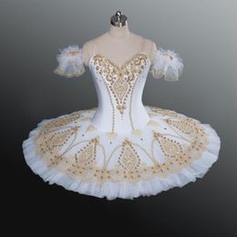 White Gold Fairy Doll Pancake Platter Performance Tutus Women Classical Ballet Stage Costumes Adult Professional Ballet Tutu2221
