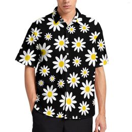 Men's Casual Shirts White Daisy Shirt Modern Floral Print Beach Loose Hawaii Cool Blouses Short-Sleeved Design Oversized Clothing