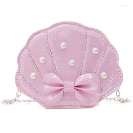 Evening Bags Fashion Children Girls Pearl Shell Shoulder Bag Kids Sweet PU Leather Waist Play Travel Portable Crossbody Handbags